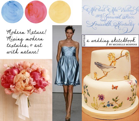 This fresh palette of coral ice blue and buttercup wedding colors are 