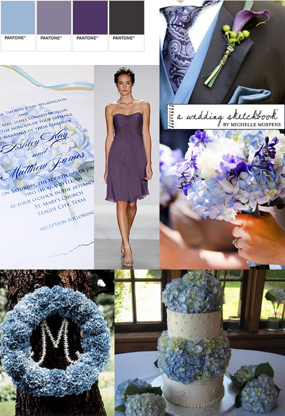 Light Blue Purple Graphite Gray Hydrangea Wedding Inspiration