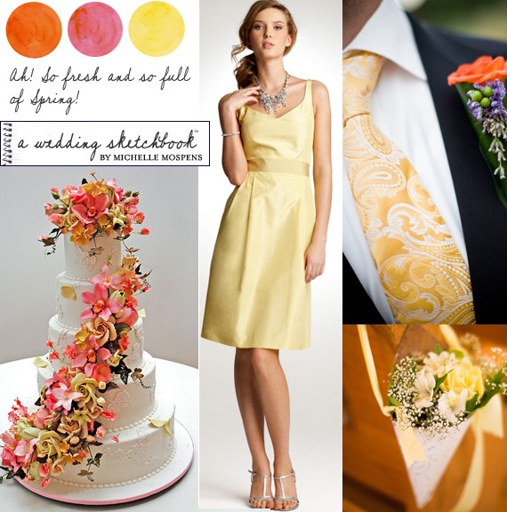 coral and yellow wedding flowers
