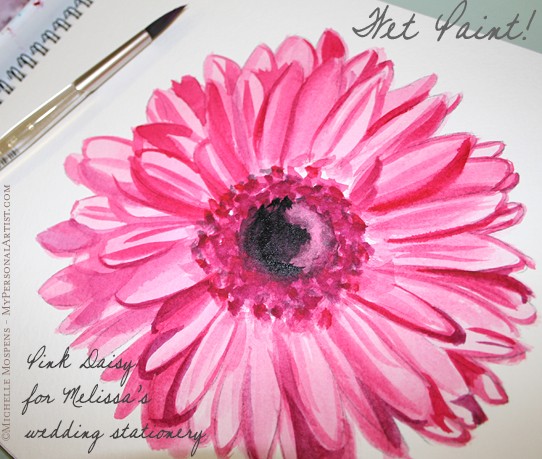 Our bright pink gerbera daisy hand painted illustration for our client 