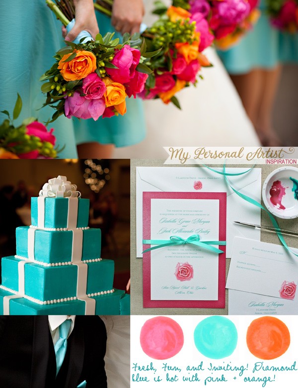 Tiffany Blue Orange Pink Wedding 