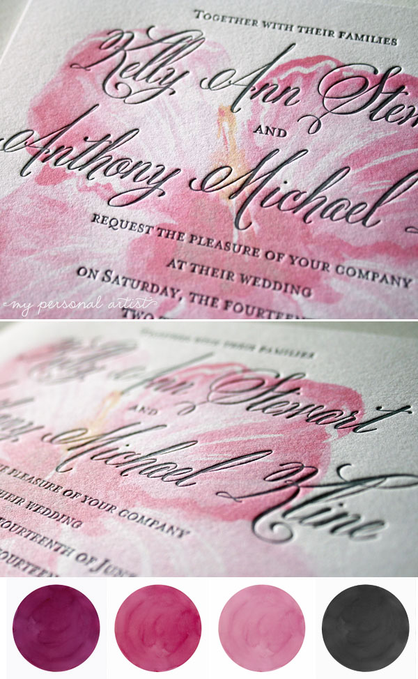 letterpress wedding invitations pink gray