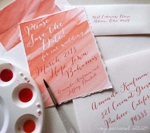 save the date cards with painted ombre watercolor